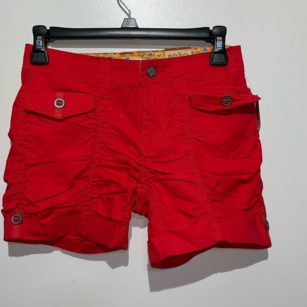 No Boundaries Women's Red Rouched Poplin Cuffed Chino Shorts Size 3 Juniors NWT‎